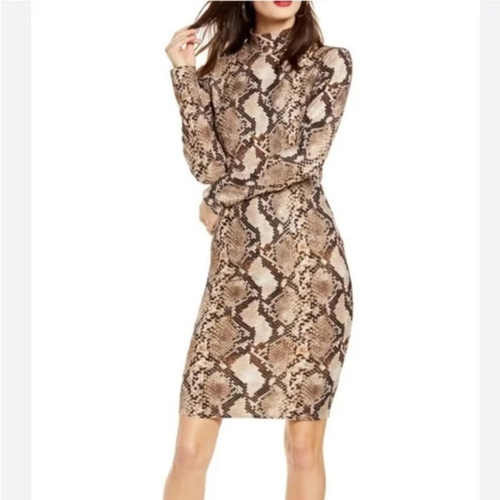 NWT Leith Nordstrom Snake-Print Mock Neck Dress